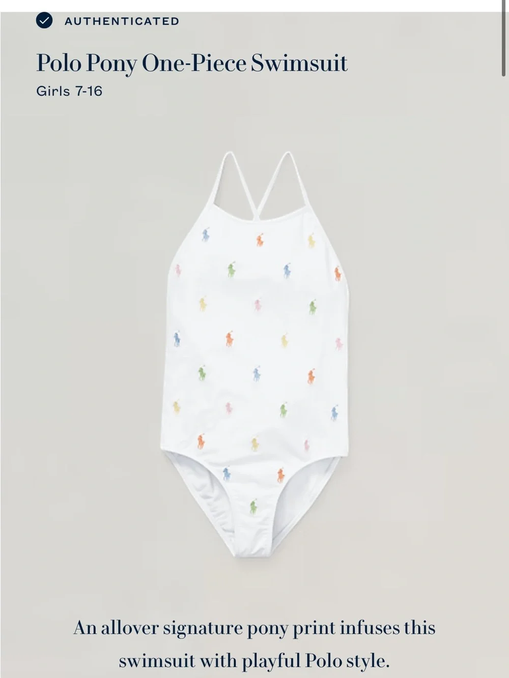 Polo by Ralph Lauren White One‑Piece Swimsuit with Multicolor Pony Print